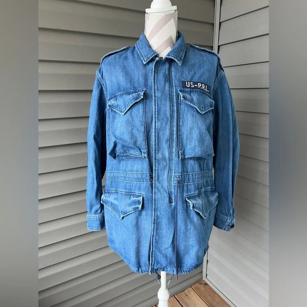 Polo Ralph Lauren - Oversized Women’s  Denim Jacket Blue Military Style Sz S - Picture 5 of 17